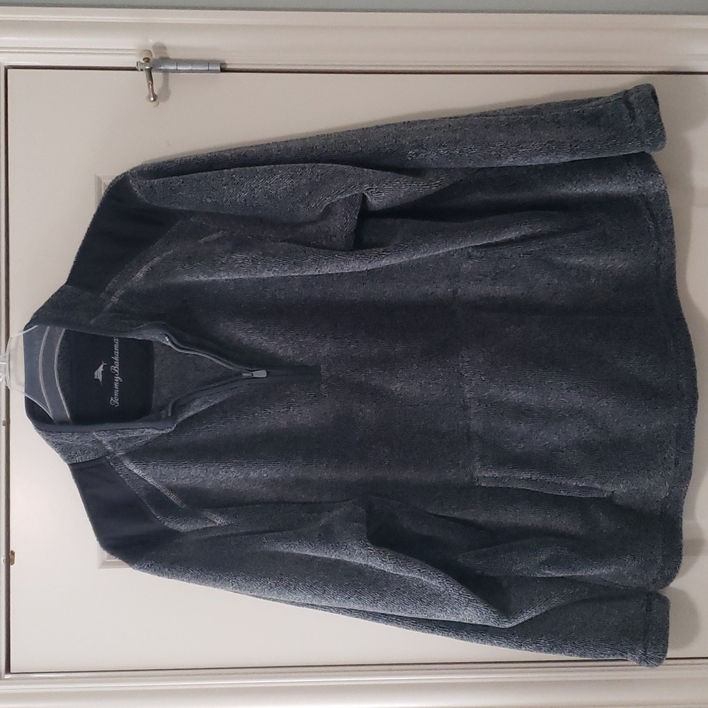 Gray and black fleece pullover